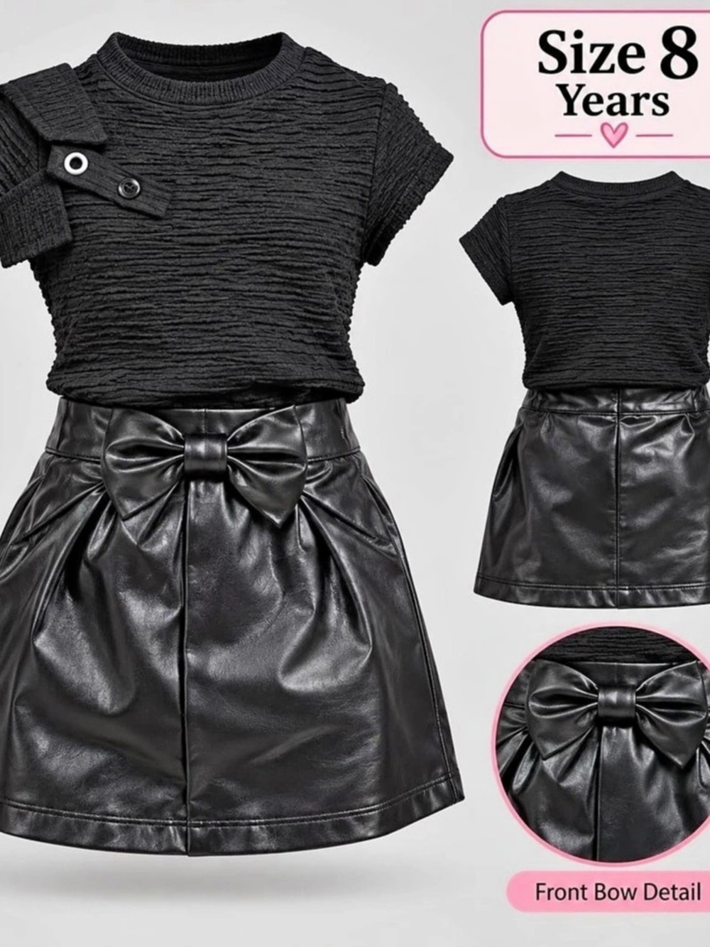 Girls Size 8 Black Skirt Set Like New